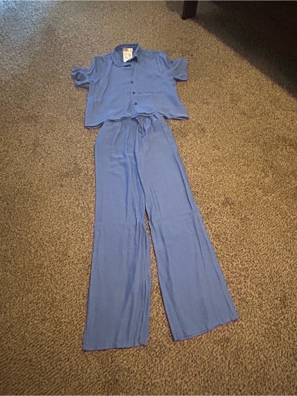 New Relaxed Wide-Leg outfit Pants Set in Periwinkle Blue size M